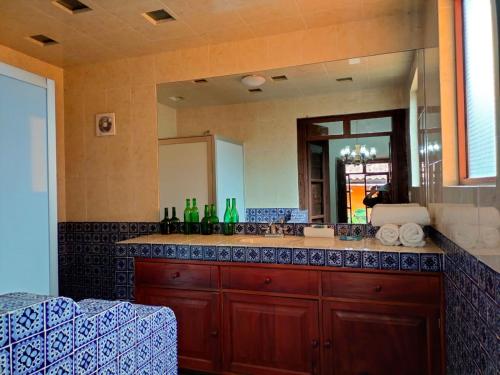 薩卡特蘭的住宿－Cabañas y habitaciones Los Cedros，一间带水槽和镜子的浴室