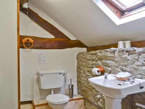 a bathroom with a white toilet and a sink at Jinney Ring in Leintwardine