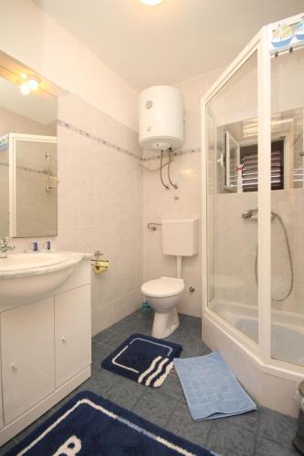 a bathroom with a shower and a toilet and a sink at Apartments with parking space Sali, Dugi otok - 8084 in Sali