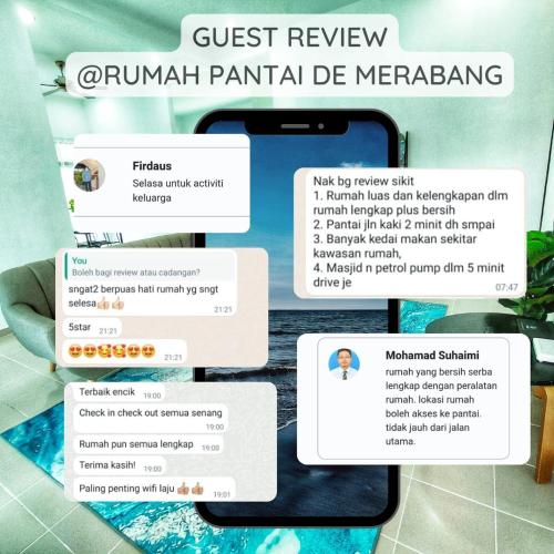 a screenshot of a cell phone with different messages on it at Rumah Pantai de Merabang (bungalow with pool) in Bachok