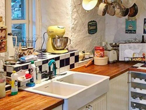 a kitchen with a sink and a mixer on a counter at Holiday home Bruvik in Bruvik