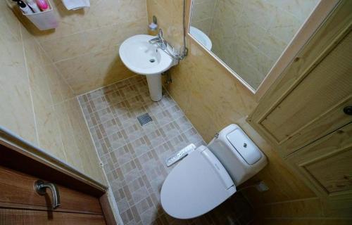a bathroom with a toilet and a sink at Full of Love Guesthouse in Jeonju