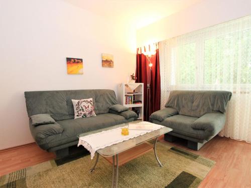 ein Wohnzimmer mit einem Sofa und einem Couchtisch in der Unterkunft Apartment Am Birkenhain-17 by Interhome in Seefeld in Tirol