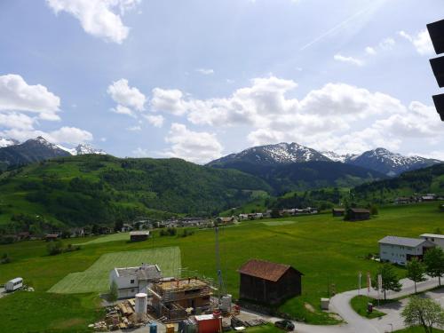 a large green field with mountains in the background at Apartment Apt A 086 by Interhome in Disentis