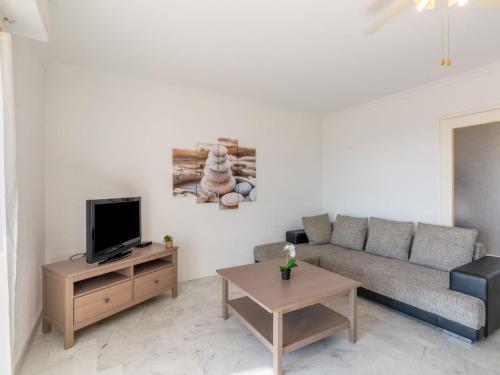 un salon avec un canapé et une télévision dans l'établissement Apartment Les Mimosas-1 by Interhome, à Saint-Aygulf