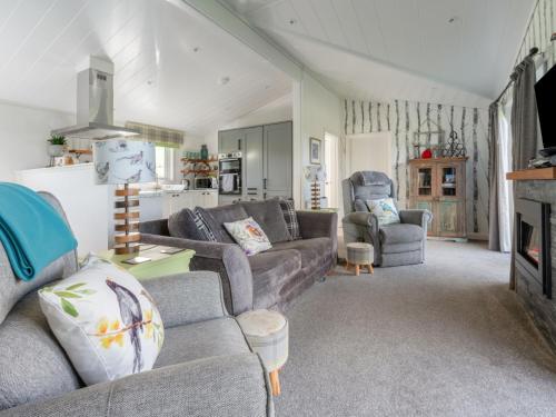 a living room with a couch and a fireplace at Chalet Loch Leven Lodge 16- Robin's Nest by Interhome in Kinross