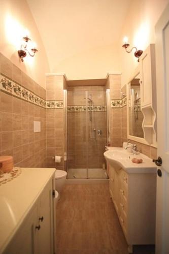 a bathroom with a shower and a sink at Le Scalelle B&B in Scorpeto