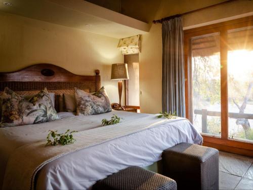 Letto o letti in una camera di Shimungwe Lodge, Thornybush Game Reserve