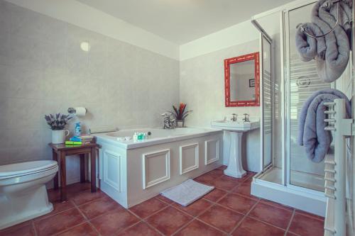 a bathroom with a toilet and a sink and a shower at Ardagh Hotel & Restaurant in Clifden