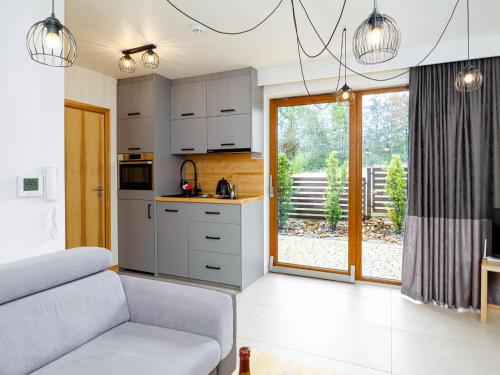 Il comprend un salon avec un canapé et une cuisine. dans l'établissement Apartamenty Hrube Niżne 23D, à Zakopane