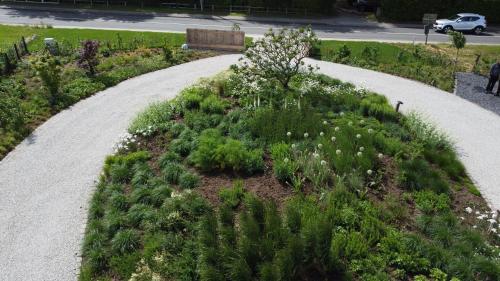 a garden with plants and flowers on a road at B&B Entre Champs in Ohain