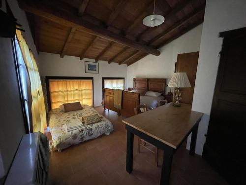 a bedroom with a bed and a desk and a table at Agriturismo Mulino in Pietra in Casina