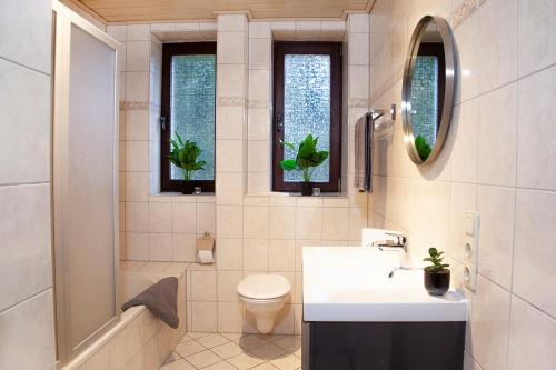 維林根的住宿－Quartier Mehrblick，一间带水槽和卫生间的浴室
