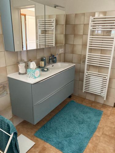 ein Bad mit einem Waschbecken und einem Spiegel in der Unterkunft la Louvière 