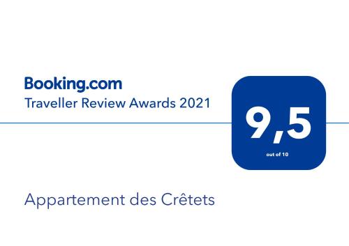 Certificado, premio, señal o documento que está expuesto en Appartement des Crêtets