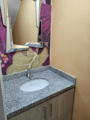 W łazience znajduje się umywalka i lustro. w obiekcie New 3 bedroom home in modern housing complex w mieście Manta