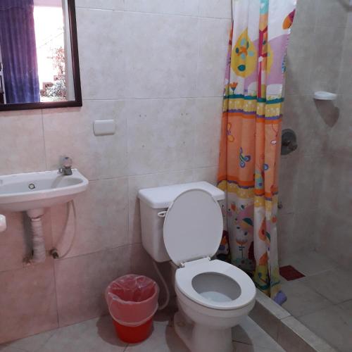 a bathroom with a toilet and a sink at ECONOMIQUE in Jacó