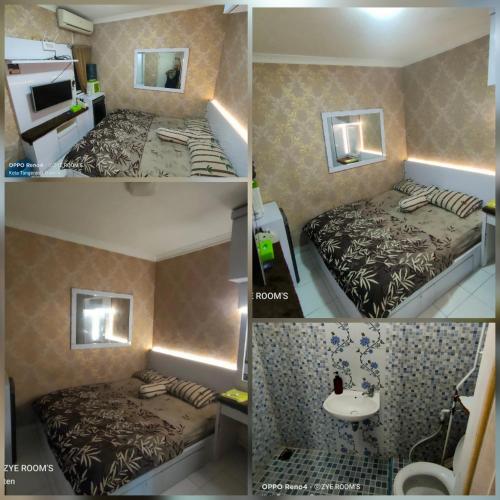 three pictures of a room with a bed and a sink at Zye Property in Rawaratu