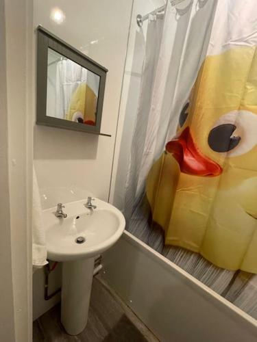 a bathroom with a sink and a mirror at The Vault – cosy apartment in central Hove / Brighton in Brighton & Hove