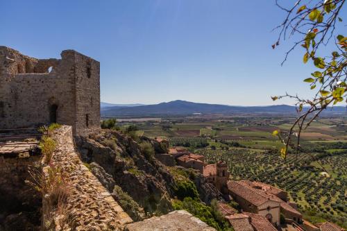 a view of a castle on a hill at Amazing Tuscany Window in Montemassi