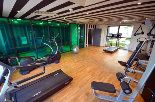 a gym with treadmills and ellipticals in a room at Holiday Inn Dijon Toison D'or by IHG in Dijon