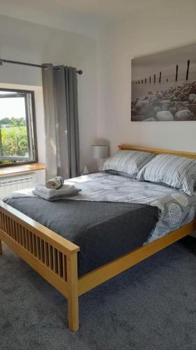 1 dormitorio con 1 cama en una habitación con ventana en Thornmoor Barn, en Lifton