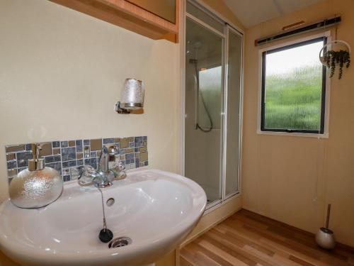a bathroom with a sink and a shower at Night Sky Delight in Launceston