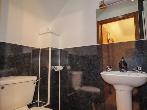 bagno con servizi igienici, lavandino e specchio di Balloan House a Muir of Ord