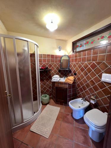 a bathroom with a shower and a toilet and a sink at B&B Rita and Family in Loceri