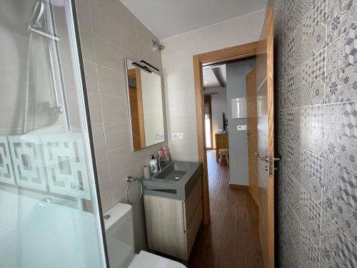 een badkamer met een wastafel, een toilet en een douche bij Calahondaplaya, provincia de Granada in Calahonda