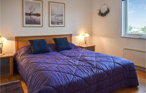 a bed with a purple comforter in a bedroom at Beautiful Home In Klgerup With House A Panoramic View in Klågerup