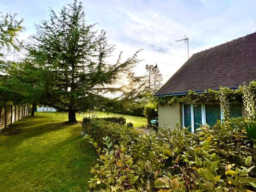 una casa con un árbol al lado de un patio en GSand Le Clos du May en Le Poinçonnet