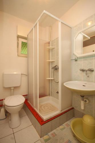 a bathroom with a shower and a toilet and a sink at Apartments with parking space Ugljan - 8479 in Ugljan