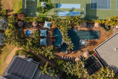 an overhead view of a resort with a swimming pool at The Cliffs at Princeville in Princeville