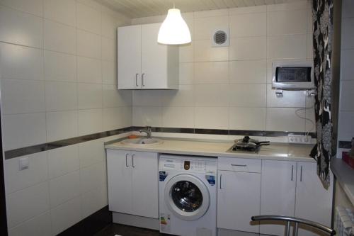 ノヴォシビルスクにあるApartamenty Svetlica Koshurnikova 5のキッチン(洗濯機、シンク付)