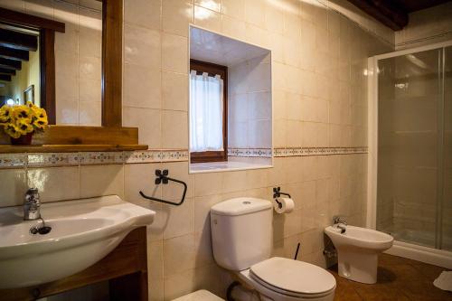 a bathroom with a toilet and a sink at Casa Rural Senperenea I Landetxea in Irurita