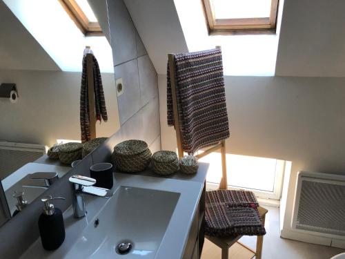 a bathroom with a sink and a mirror at Gevrey-Chambertin au coeur du village in Gevrey-Chambertin