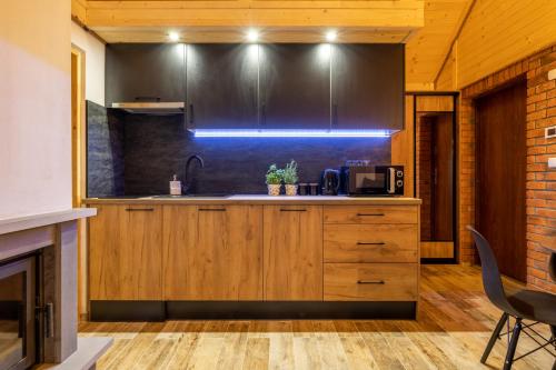 a kitchen with a sink and a counter top at Bieszczadzkie Tarasy in Ustrzyki Dolne