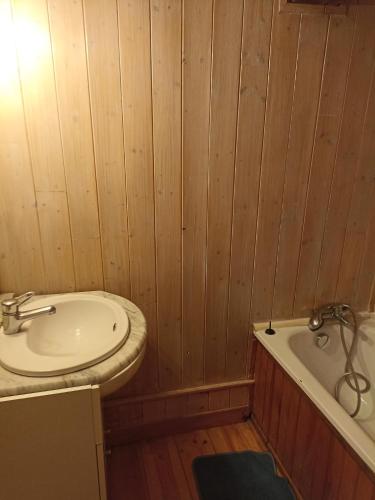 une salle de bain avec un lavabo et une baignoire dans l'établissement la ferme des pres, à Neuilly-en-Sancerre