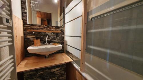 伊索拉的住宿－Isola 2000 6 personnes 80m des pistes，一间带水槽和镜子的浴室
