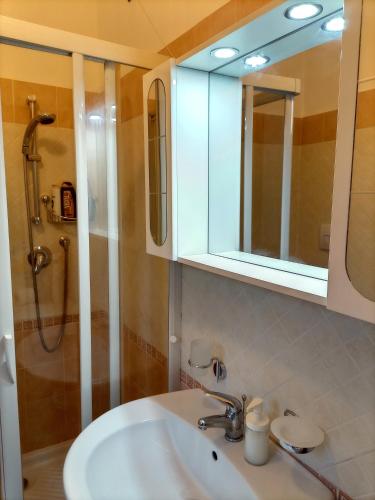a bathroom with a sink and a shower at Casa Hemingway - Casa Vacanze in Barisciano