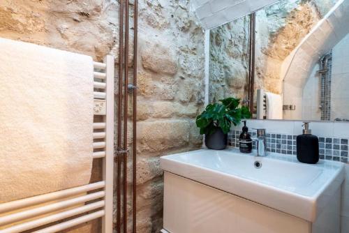 une salle de bain avec un lavabo et un miroir dans l'établissement 153 - Urban Pretty Flat in Center of Paris, à Paris