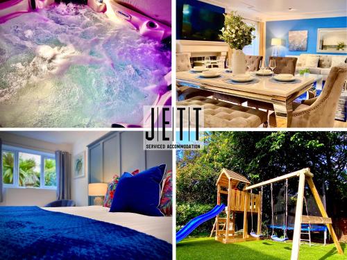 a collage of pictures of a room with a play room at Beautiful Hot Tub Suite in Lytham St Annes in Lytham St Annes