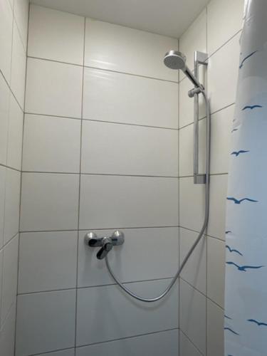 a shower with a shower head in a bathroom at Diyo Apart Festspiel Bayreuth in Bayreuth