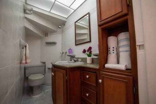 uma pequena casa de banho com lavatório e WC em Estadías Marisol em Medellín