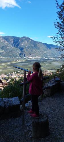a little girl standing on a tree stump at Marlingsuites - Vinea - Wieser Josef - Marling in Marlengo