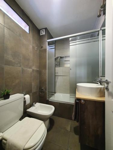 e bagno con servizi igienici, lavandino e doccia. di LOCADOR Nueva Cordoba 10A a Córdoba