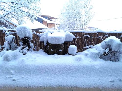 a yard covered in snow next to a fence at Wohlfarter in Rietzenried