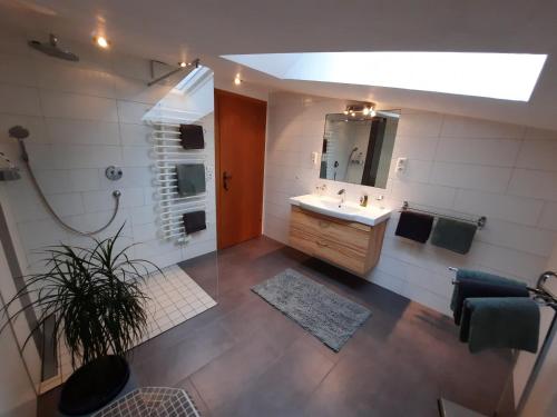 a bathroom with a sink and a mirror at Appartements Anfang in Weerberg