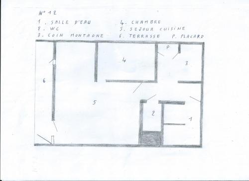 a sketch of a floor plan of a house at Au Coeur De La Station in Les Deux Alpes